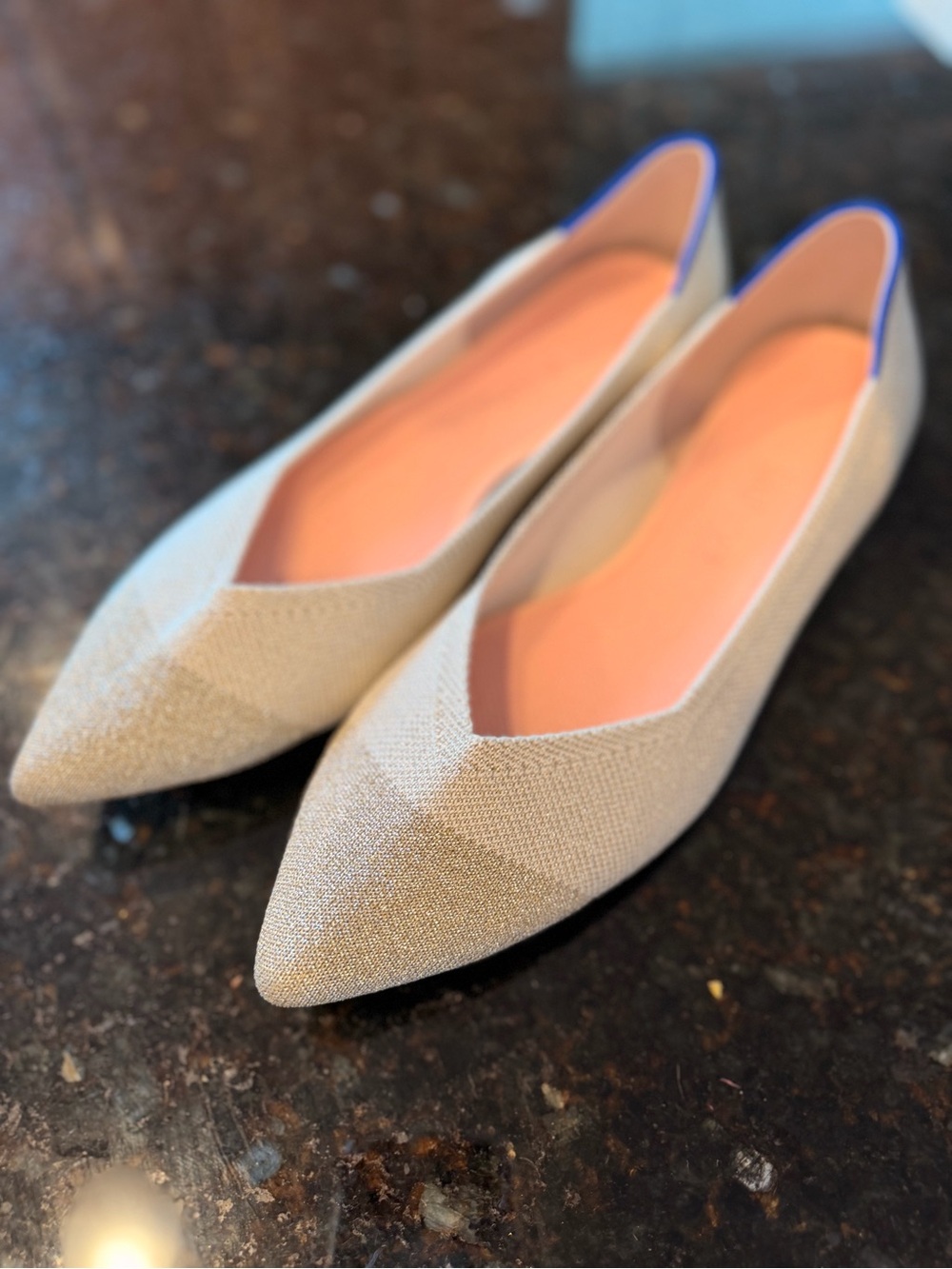 Rothy's Pointed Knit Flats in Cream/Gold